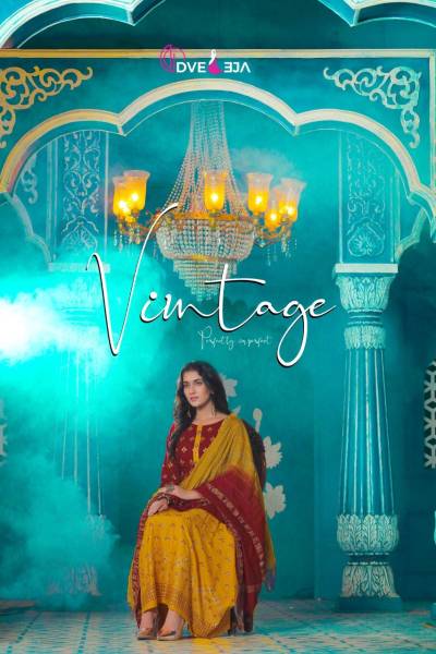 Vintage By Dveeja Fancy Gold Foil Print Top With Skirt And Dupatta Collection